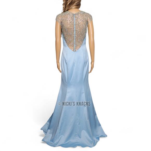 La Femme Rhinestone Mermaid Prom Dress Illusion Mesh Cap Sleeve Gown Size 8 - Picture 6 of 13